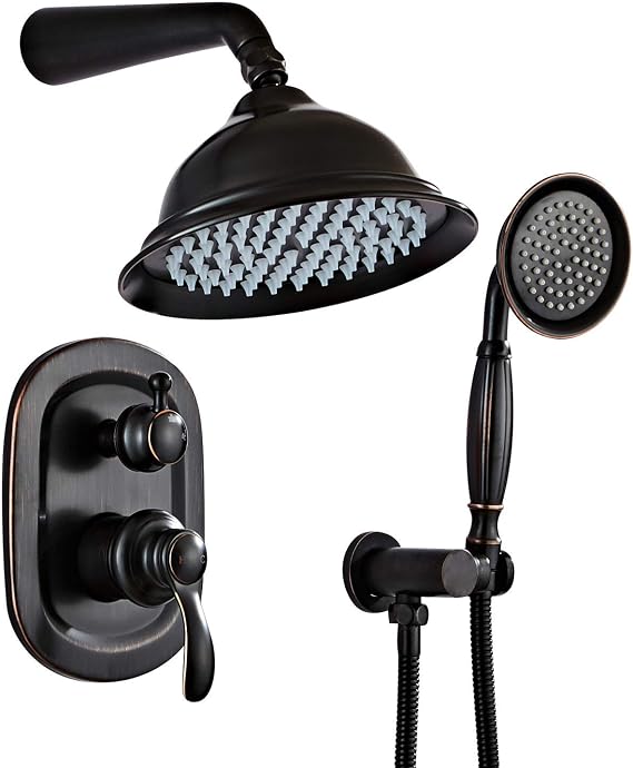 Shower System Rainfall Bath Shower Faucet Set with Handshower in Oil Rubbed Bronze, Wall Mounted,Beelee BLWM004OR