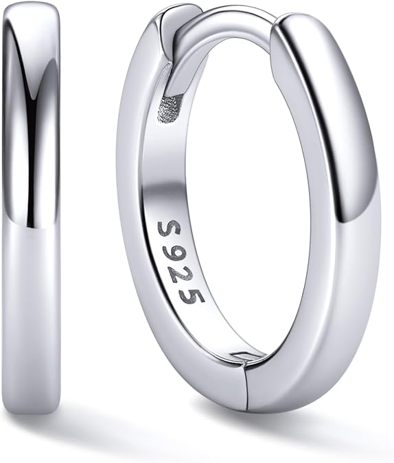 ChicSilver 925 Sterling Silver Huggie Hoop Earrings Small Hoop Earrings for Women Hypoallergenic Silver Huggie Earring Cartilage Earrings for Women (6/8/10/12/14/16/18/20MM)