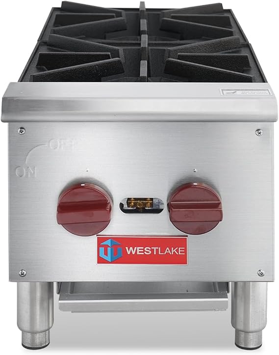 WESTLAKE 12" W Commercial Countertop Gas Range, 2 Burners 50,000 BTU,