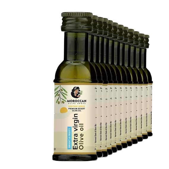 MOROCCAN OLIVE GROVE - Bright & Fruity - Premium Desert Extra Virgin Cold Extracted Olive Oil, 100% Single Origin from Morocco, Polyphenols Rich - 16.9 Fl oz (500ml) (50 Pack Travel Size - 20ml)