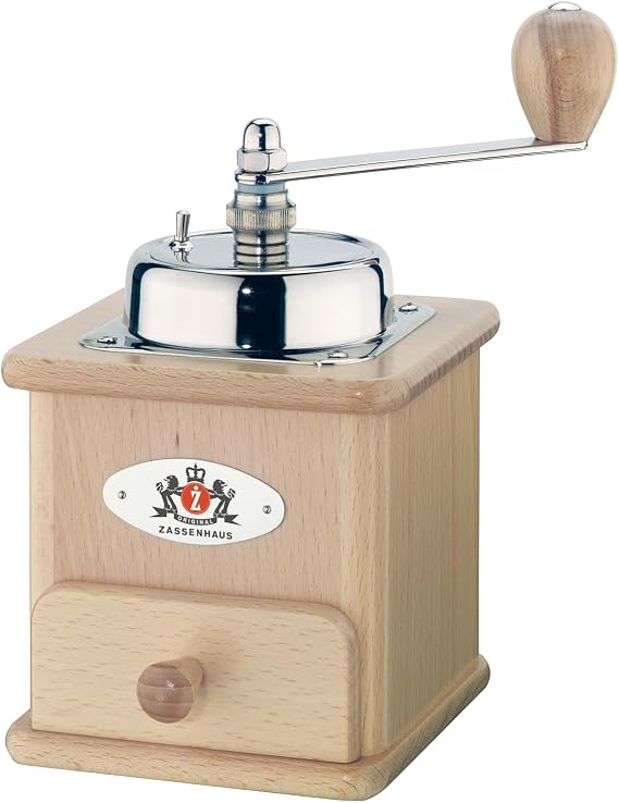 Zassenhaus Brasilia Coffee Mill, Beechwood Manual Coffee Bean Grinder, Traditional Hand Crank Coffee Mill,Natural/Chrome