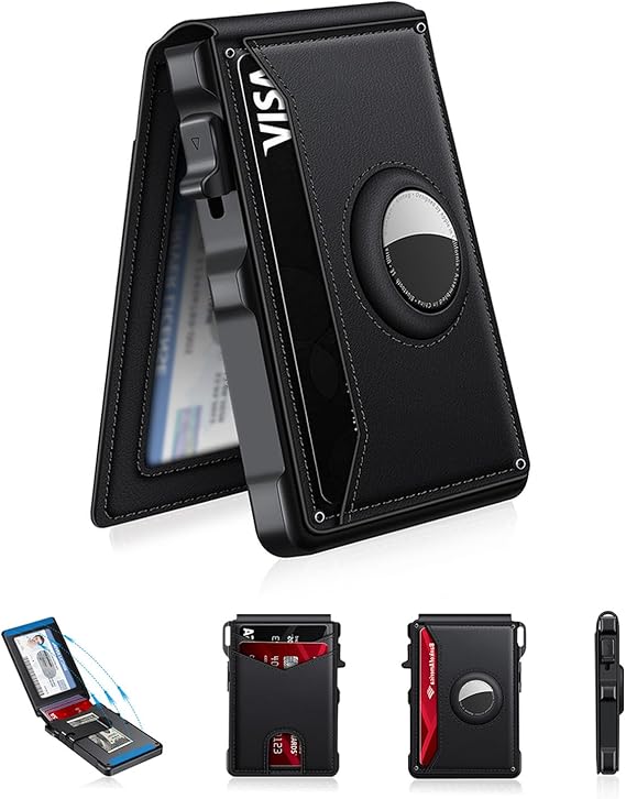 Airtag Wallet for Men Smart Wallet for Air Tag RFID Blocking Minimalist | Slim Pop Up Metal Credit Card Holder for 12+ Cards, ID Window & Money Clip Inside Birthday Gifts for Men, No Airtag Included