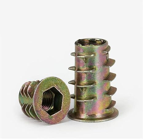 25Pcs M8x20mm Threaded Insert Nuts for Wood | Hex Socket Drive | Self-Tapping Brass Wood Inserts | Furniture, Plywood, MDF Installation