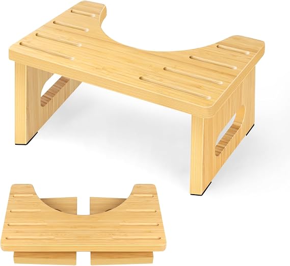 Toilet Stool 7 Inch Bamboo Squatting Step Stool for Adults, Kids & Elderly, Foldable Bathroom Stools , Anti-Slip & Easy to Clean Potty Tool, Poop Stool for Proper Sitting Sosture During Defecation