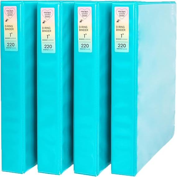 Yoobi 1 Inch Binder Set 3-Ring Binders with 2 Pockets Perfect for School or Office Holds up to 220 Sheets 4 Pack Aqua