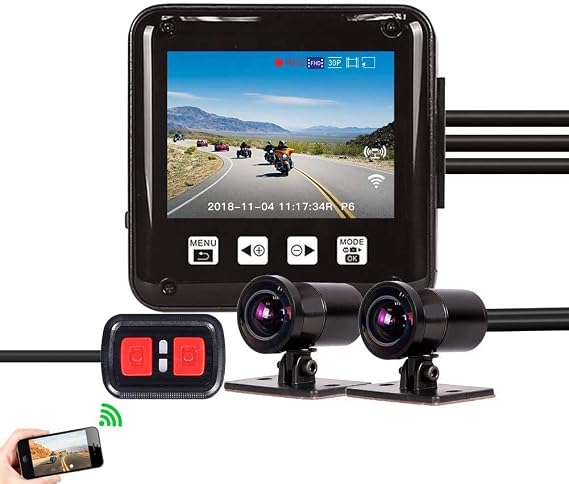 Sykik Rider Waterproof Motorcycle Dual 1080p Camera System with Waterproof 2" Display and Wi-Fi