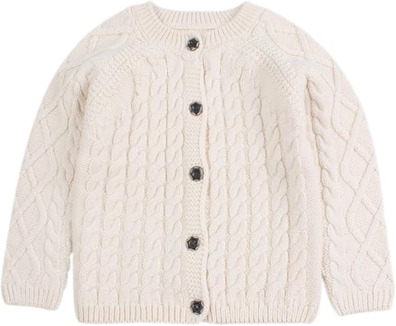 Peecabe Toddler Girl Cardigan Sweater Cable Knit Long Sleeve Chunky Crochet
