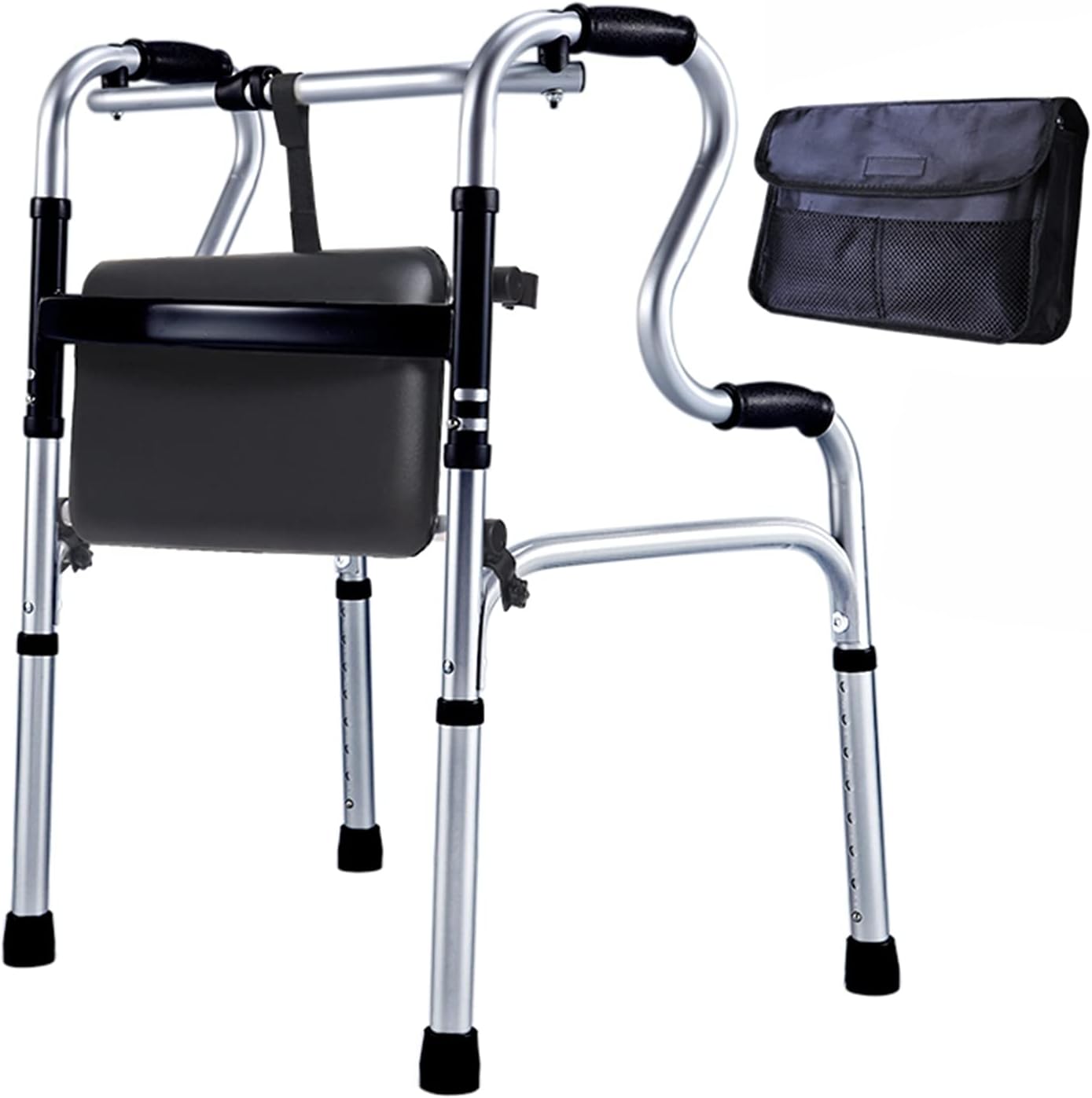 Rollator Walkers トールシニアウォーカー、折りたたみ式ローラー軽量ウォーカー 背の高い男性用 6フィート以上 直立した可動補助具 シートと収納バッグ付き 高さ調節可能 負荷400ポンド ウォーカー No Wh Walke