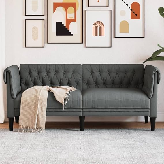 Chesterfield 372548 2-Seater Sofa Dark Grey Fabric Lounge Sofa Sofas & Couches Relax Sofa Couch for Living Room