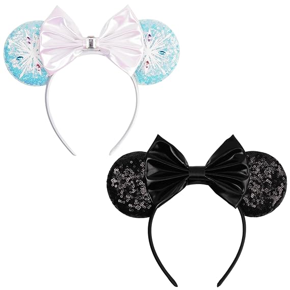 bianbaistar Mouse Ear Headbands Bundle:Ice Snow Mouse Ears Headband