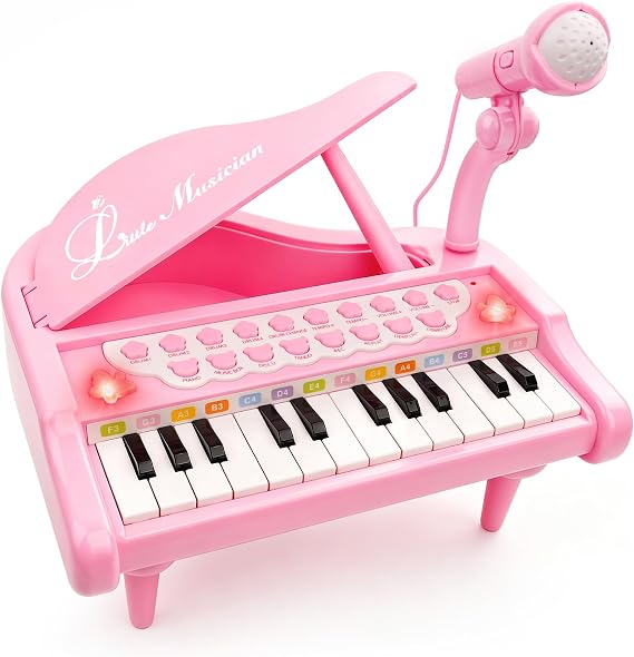 Love&Mini Kids Piano Keyboard for Girls | 24-Key Piano with Microphone, Musical Toy with Record &Playback, Pink Piano Toy for 3+ Years Old Girls Birthday Xmas Gifts