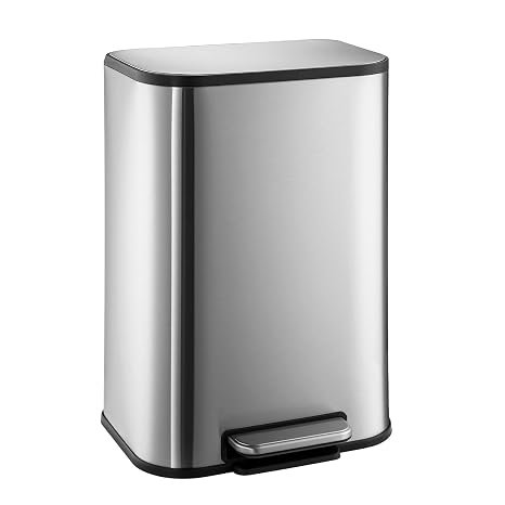 GlowSol Bathroom Trash Can, 3.2 Gallon  12 Liter Stainless Steel Garbage Can, Small Rectangular Trash Can with Soft Close Lid Foot Pedal & Inner Bucket for Kitchen Home Office Bedroom Living Room