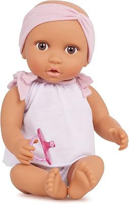 Babi by Battat– 14-inch Newborn Baby Doll – Brown Eyes & Medium Skin Tone – Soft Body & Removeable 2pc Outfit – Pink Headband & Pacifier Accessories – 2 Years Doll