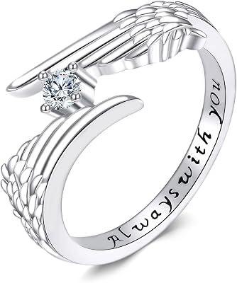 Moissanite Angel Wings Ring Sterling Silver 0.1 Carat Wings Jewelry Gifts for Women Men always with you