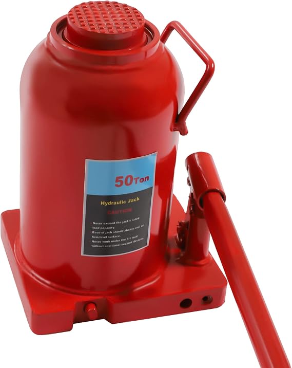 Hydraulic Bottle Jack, Hydraulic Stubby Low Profile Welded Bottle Jack, 50T(110,231lbs) Capacity, High/Low-Temperature Resistance Heavy Duty Hydraulic Air Jack for Cars, Red