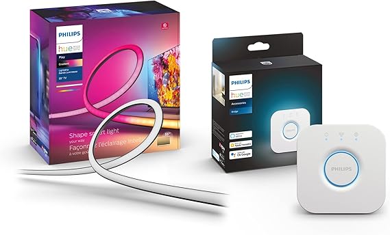 Philips Hue 55" Smart TV Light Strip with Bridge - White and Color Ambiance LED Color-Changing TV BackLight - Sync with TV, Music, and Gaming - Requires Sync Box - Control with Hue App or Voice