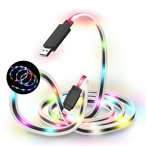 LED iPhone Charger Cord Color Changing Light up iPhone Charger Cable Apple MFi Certified LED Lightning Fast Charging Cable for iPhone 14 13 12 11 Pro Max iPad iPod Touch More (6 ft)