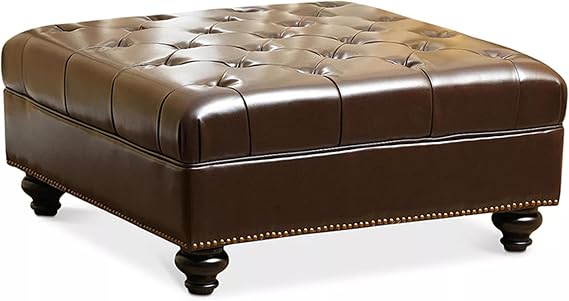 Square Faux Leather Ottoman Bench - Dark Brown Cocktail Coffee Table for Living Room