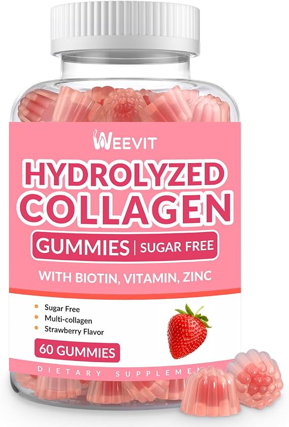 WEEVIT Collagen for Women, Collagen Peptides Gummies, Collagen Supplements | Hydrolyzed Collagen, Type I,II,III,V,X w/Biotin Vitamin C D B12, Skin Hair Nails Support