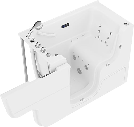 ANZZI Walk In Tub For Seniors 29 X 52 In Left Drain Wheelchair Accessible | Quick Fill Shower Quick Fill Deck Mount Faucet With 60 In, Adjustable Hydro Massage 12 Adjustable Whirlpool Jets