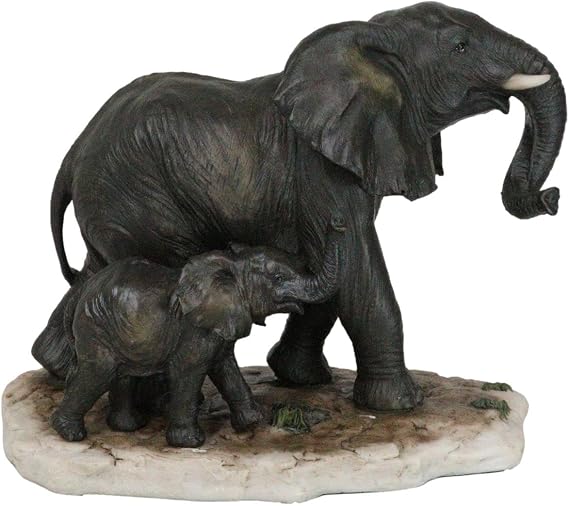 Ebros Gift African Savanna Majestic Elephant Father with Young Calf Statue 8.5" Long Safari Jungle Elephants Animal Kingdom Figurine Feng Shui Symbol of Luck Nobility and Prosperity