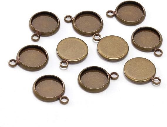 20pcs/lot 10mm Round Cabochon Base Tray Bezels Blank Setting Supplies for Jewelry Making Findings DIY Making Necklace Bracelet Pendant (Antique Bronze, 10mm(0.39 inch))