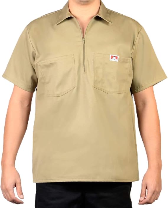 Ben Davis Short Sleeve Half-Zip Work Shirt - Khaki