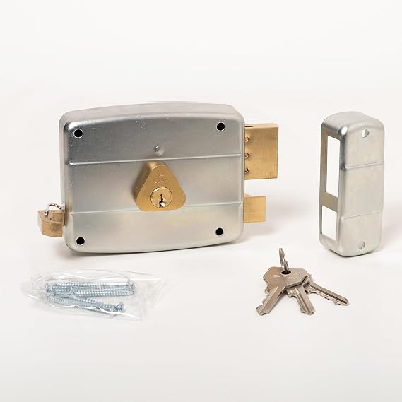 CISA - Lock for Iron Doors to Apply 15052160179 - Galvanised Steel Lock with Brass Cylinder and Tie Rod - External Gate Lock Entry 60 - Right Hand Apply