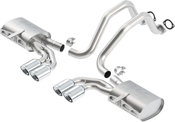 BORLA 140428 Cat-Back Perf. Exh. Sys. for '97-'04 Chevrolet Corvette (C5) V8 & Corvette Z06 (C5) V8 T-304 Stainless Steel ATAK Dual Center Rear Exit Dual 4.25"x3.5" Oval Polished T-304 Tips Each Side