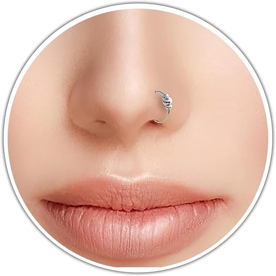 Tiny Silver Nose Ring Hoop - Handmade Sterling Silver with 2mm Silver Bead - Thin Comfortable Hypoallergenic 24 Gauge Wire 7mm Nose Piercing Jewelry
