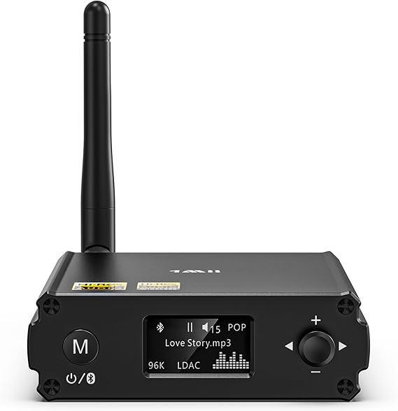 1Mii DS220 Bluetooth Receiver for Home Stereo, Hi-Res LDAC & aptX HD HiFi Audio Adapter with Audiophile DAC, Optical/RCA Outputs for Stereo System, Amplifier, OLED Display, 7 EQ