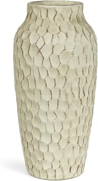 12.4" Yellow Ceramic Vase, Large Rustic Textured Decorative Vase for Farmhouse Home Decor, Tall Pottery Vase for Dried Flowers & Pampas Grass, Warm Accent Centerpiece for Table, Shelf