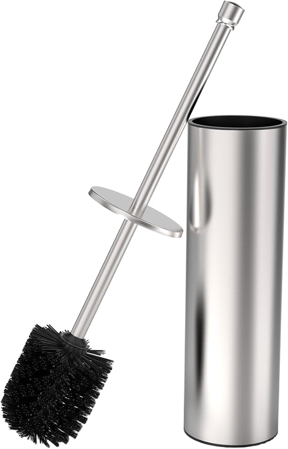 Toilet Brush and Holder for Bathroom, Long Handler, Brushed Nickel