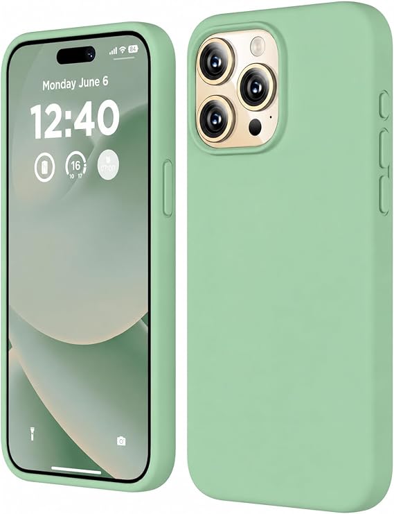 URUCHI iPhone 15 Pro Max ile Uyumlu Kılıf, İçi Kadife Kaplamalı İnce Sıvı Silikon Tam Koruma Yumuşak Jel Silikon Kapak, Açık Yeşil