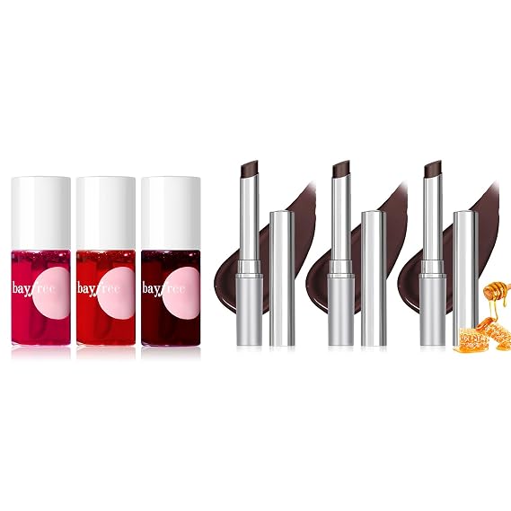bayfree 3 PCS Lip Tint Stain Set + 3PCS All Black Sheer Universal Flattering Tinted Lip Balm, All-Day Hydrating & Nourishing