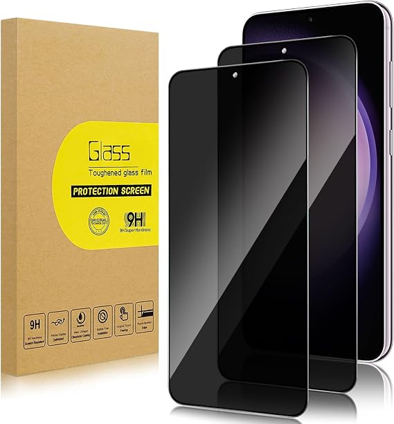 2 Pack Privacy Screen Protector for Samsung Galaxy S23 [Anti-Spy Tempered Glass] [Fingerprint Unlock Support], Anti-Scratch, Bubble-Free, Easy Install 9H Protective Glass for Galaxy S23