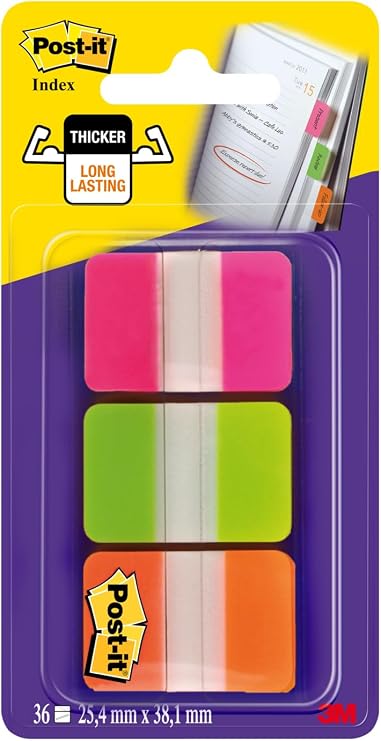 Post-it Index Strong Filing Tabs, 36 Tabs, 25.4 x 38.1 mm, Assorted Colours