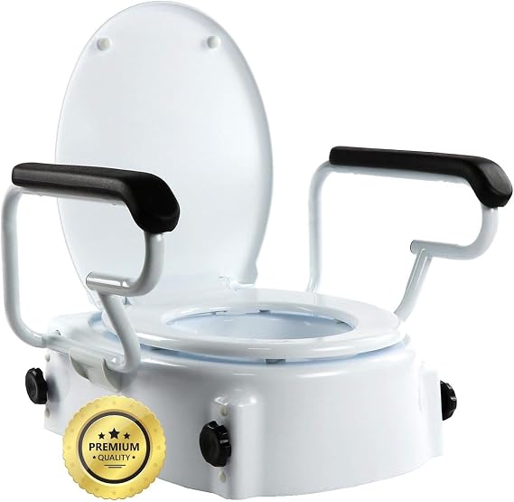 OrtoPrime Raised Toilet Seat with Lid and Foldable Handles – Adjustable Toilet's Seat Riser 5, 10, 15 cm – High Toilet Seat's for
