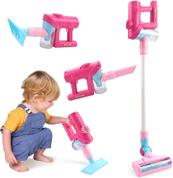 Coolplay 4-in-1 Kids Toy Vacuum Cleaner with Suction, Kids Cleaning Set Vacuum that Works, Girls Play Pretend Toy 3 4 5 6 7 8