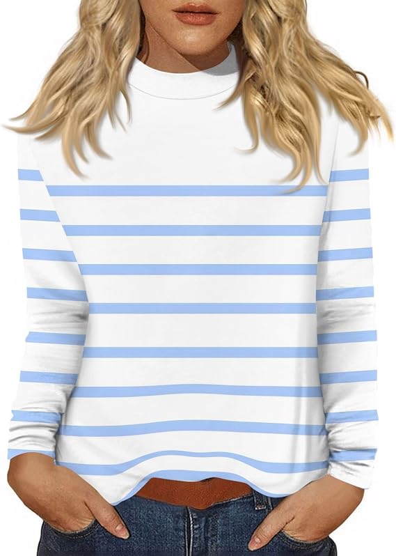 Long Sleeve Shirts for Women Dressy Mock Neck Business Casual Tops Fall Vintage Graphic Loose Fit Comfy Tunic Tops