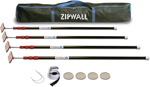ZIPWALL ZP4 ZipPole 10 Ft Dust Barrier Poles for Remodeling (4-Pack), Black