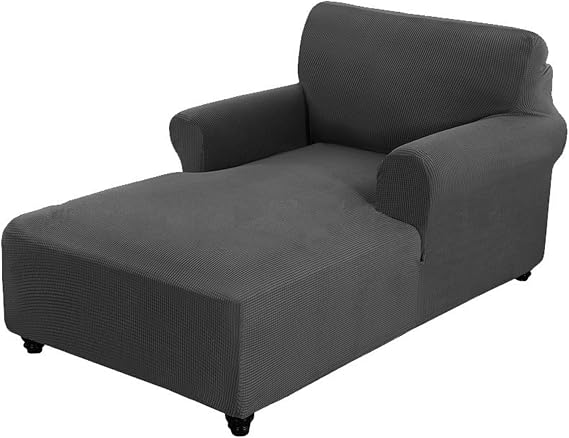 Chaise Lounge Cover High Stretch Chaise Chair Cover for Living Room Soft Chaise Slipcovers with 2 arms, Machine Washable Dark Gray