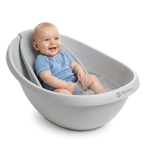 BabybeFun Baby Bath with Bath Insert for Newborns - Test Winner - Non-Slip Baby Bath for Babies and Toddlers - 0-6 Months - Baby Bath for Shower Bathtub Grey