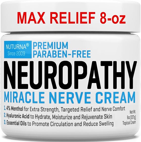 Neuroturna Nerve Relief Cream - Premium Nerve Cream 3X Action for Targeted Relief and Soothing Nerve Comfort - Maximum Strength with 4% Menthol, MSM for Feet Hands Legs Toes & Back - 8 Oz