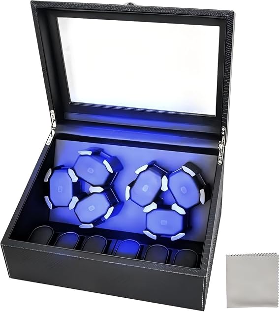hightall Automatic Watch Winder Winding Watch Box 6+6 Collector's Capacity with Whisper-Quiet Motor (<5dB), Anti-Scratch Memory Foam & Stable Base Carbon Fiber & Snakeskin PU Design