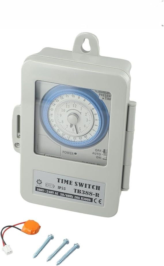 Mechanical Timer Switch, 24 Hour Programmable Timer, 20A Heavy Duty Timer for Water Heater, Street Lamp, Aquarium, Office Auto Control