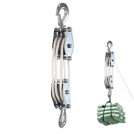 Rope Hoist Lifting Pulley Rope Hoist Working Load Block Heavy Duty Hoist Pulley Lifting 6:1 Breaking Strength Max Load 500kg Rope Construction Crane Lifting Manual Hand Hoist Lifting Power Pulley