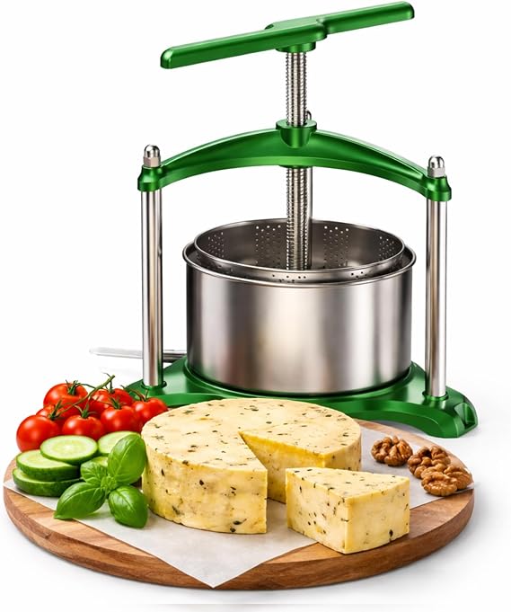 Manual Cheese Press, 0.8 Gallon Heavy Duty Food Press for Cheese, Tofu & Vegetable Dehydration Stainless Steel Basket Herb & Tincture Press with Filter Bags, Not for Hard Fruits