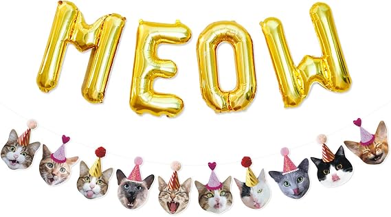 Bessmoso Cat Party Decorations Cat Birthday Banner Meow Letter Balloons