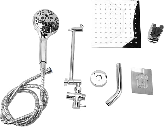 Shower System, Rainfall Shower System, Bathroom Luxury Rain Mixer Shower Combo Set with Wall Mounted Rainfall Shower Head Diverter Flexible Hose Adjustable Extension Arm